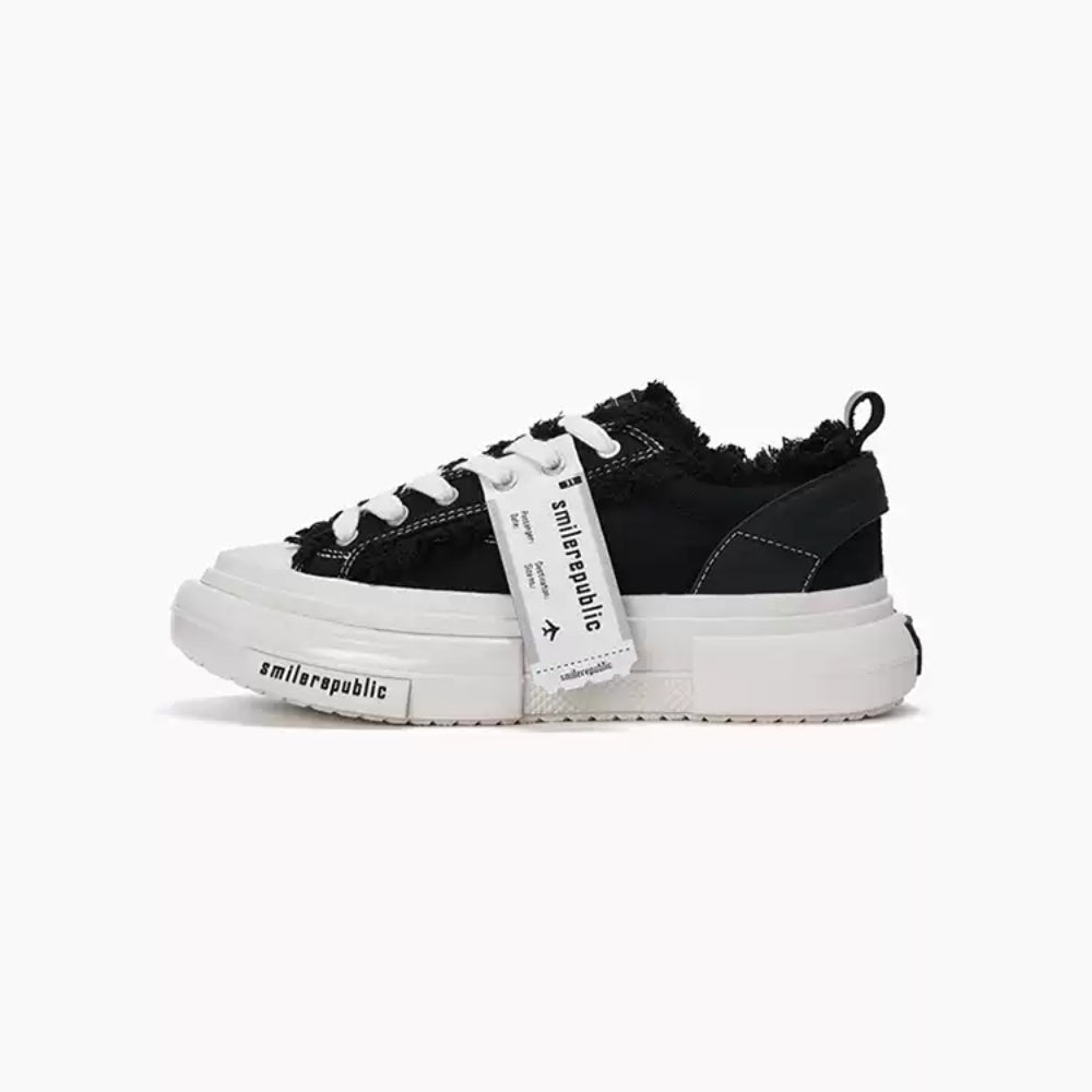 SMILEREPULIC 70S Classic Black Low-Top Platform Canvas Shoes