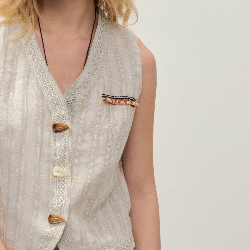 Dpercent丨Natural linen jacquard texture v-neck vest sleeveless top