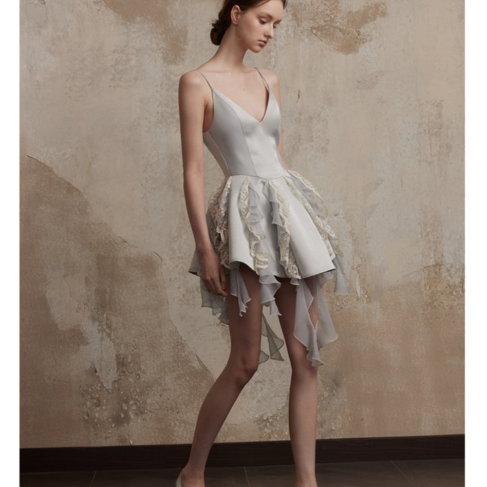 FA SOGNO Blue-Grey Satin Dress