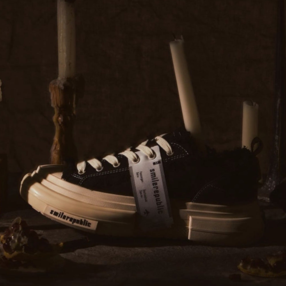 SMILEREPULIC 70S Classic Black Low-Top Platform Canvas Shoes