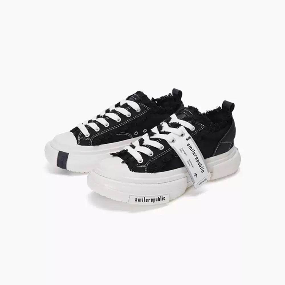 SMILEREPULIC 70S Classic Black Low-Top Platform Canvas Shoes