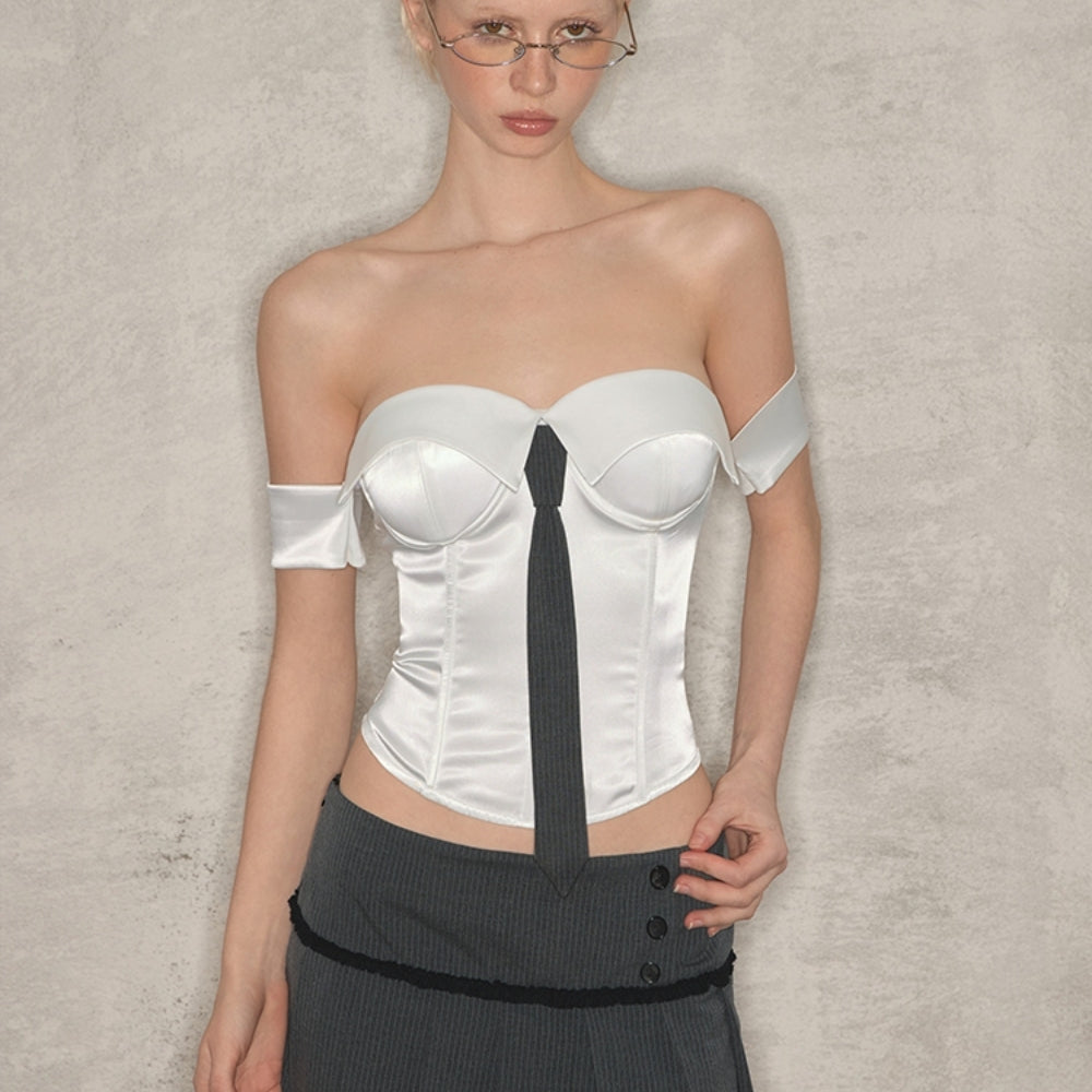 WOOHA White Satin Fitted Top