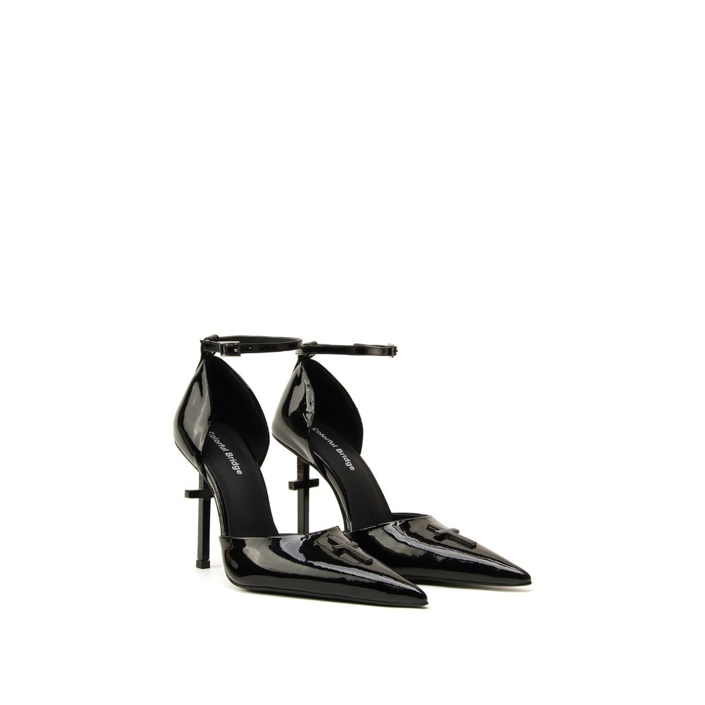 Colorful Bridge丨Crucifix Cross Series Hollow Strap Sandals Painted Black High Heels