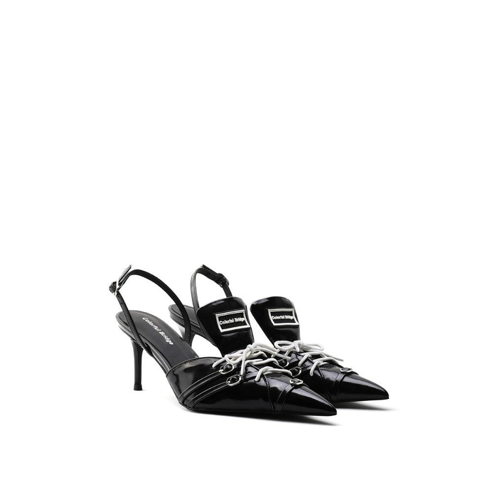 Colorful Bridge丨F1 Racing Series Designer Sports High Heels Pointed Black Sandals