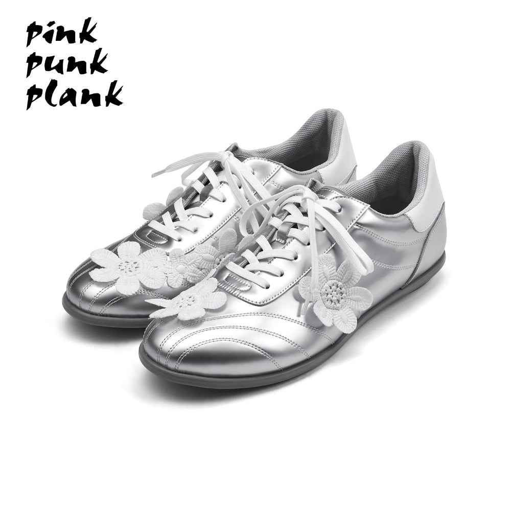 PINKPUNKPLANK silver lace flower ball sports casual shoes
