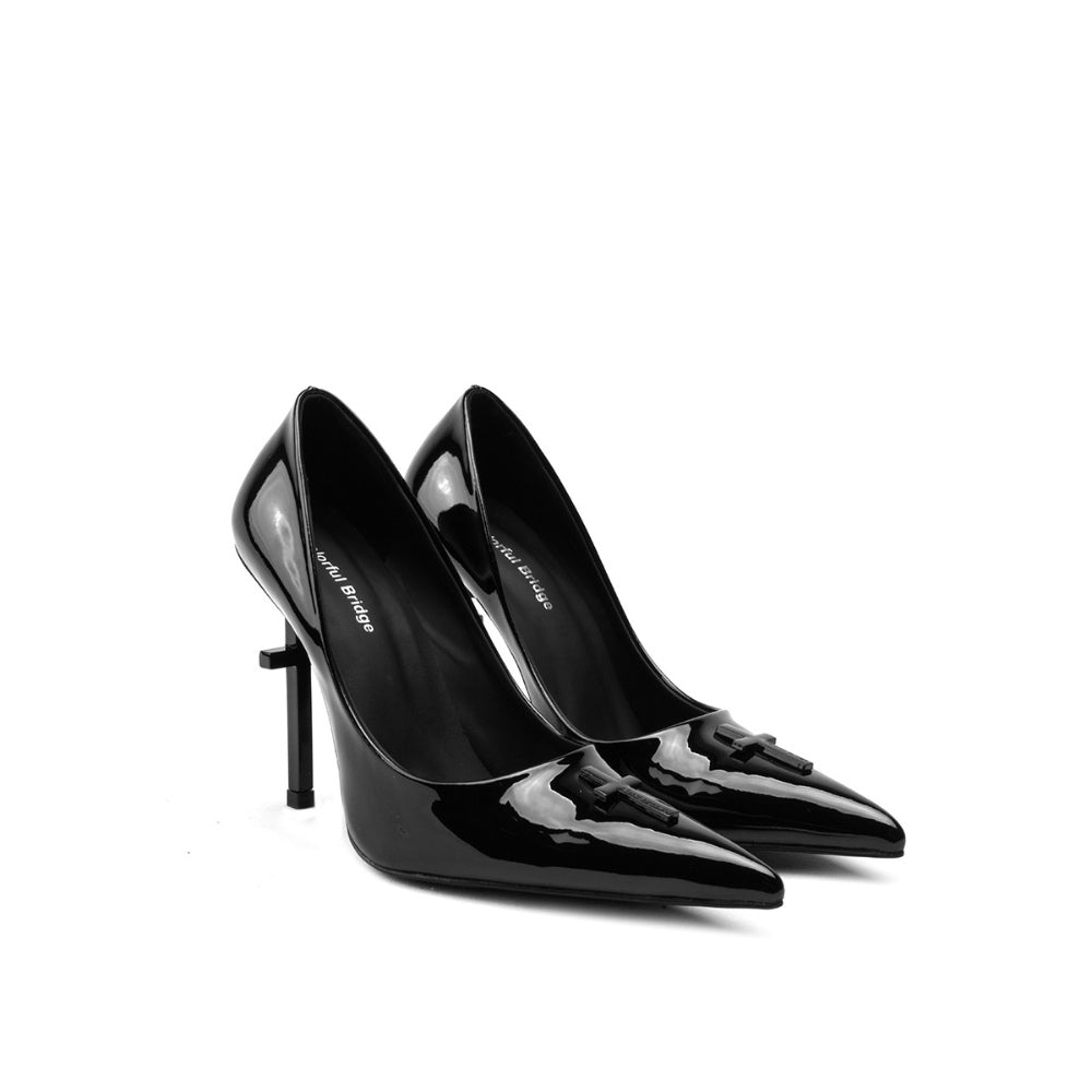 Colorful Bridge丨Crucifix Cross Series Black Cross Patent Leather Black High Heels