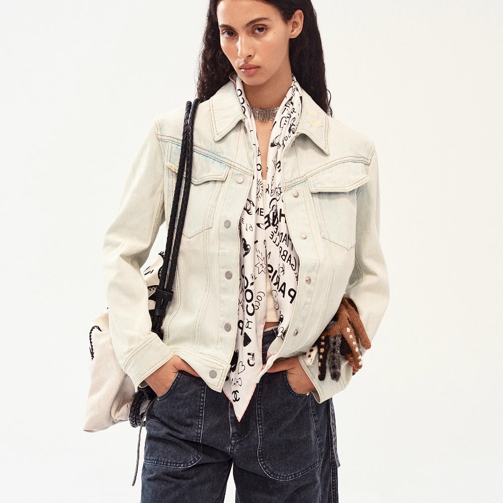 MEDIUM WELL Distressed Washed Denim Jacket