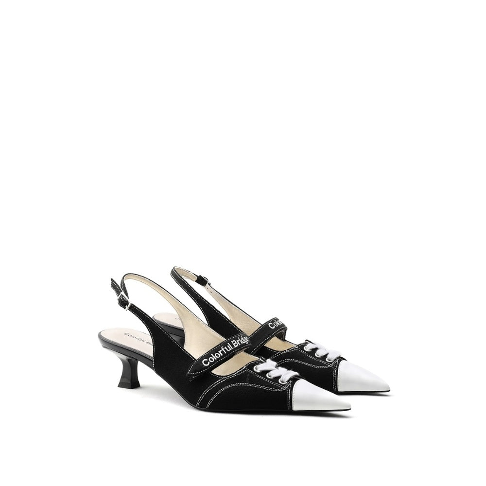 Colorful Bridge丨Designer canvas sandals Velcro strap women's pointed high heels