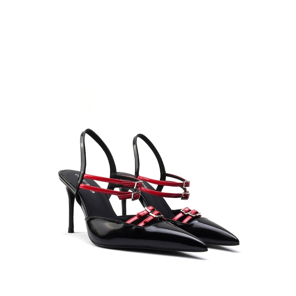 Colorful Bridge丨Strap-on pin-buckle combination high heels pointed toe women's back-opening fashion sandals