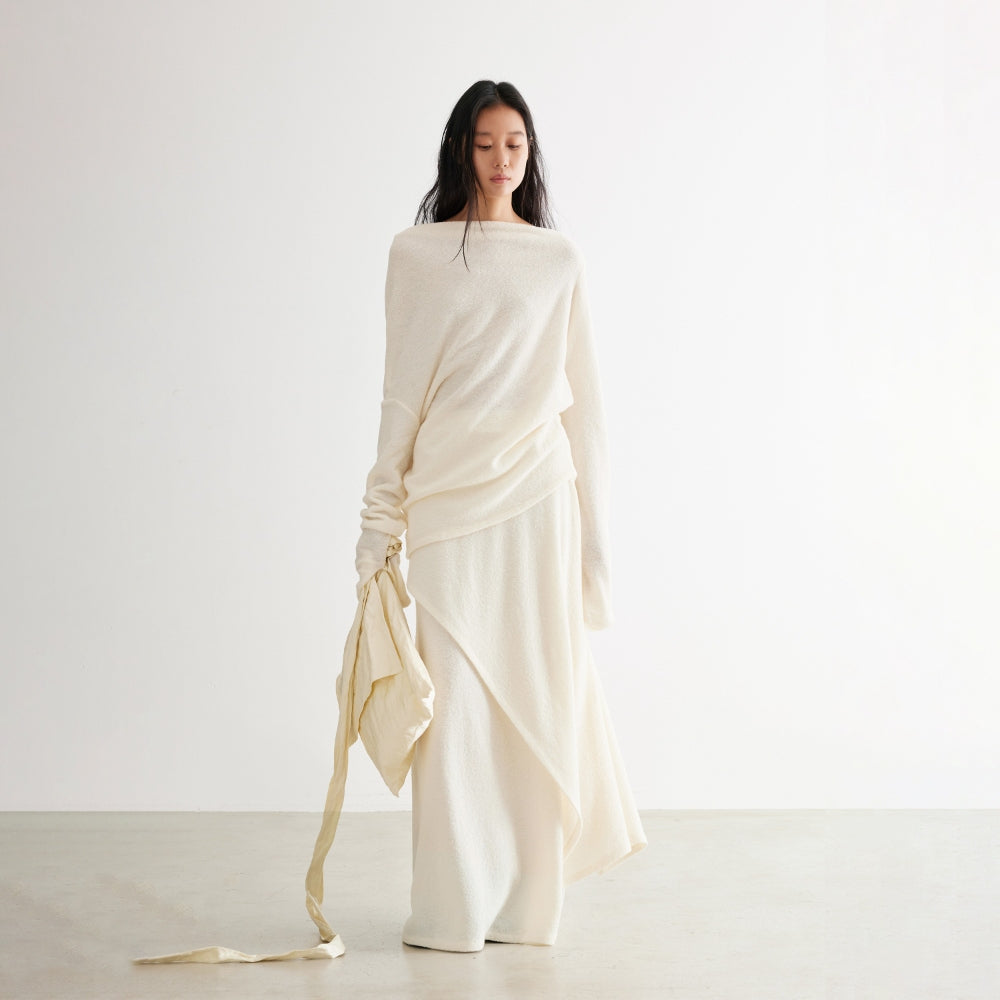 YUEXLIANG Simple asymmetric grained wool top