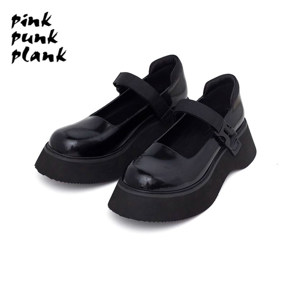 PINKPUNKPLANK bright black functional style buckle big head Mary Jane platform shoes