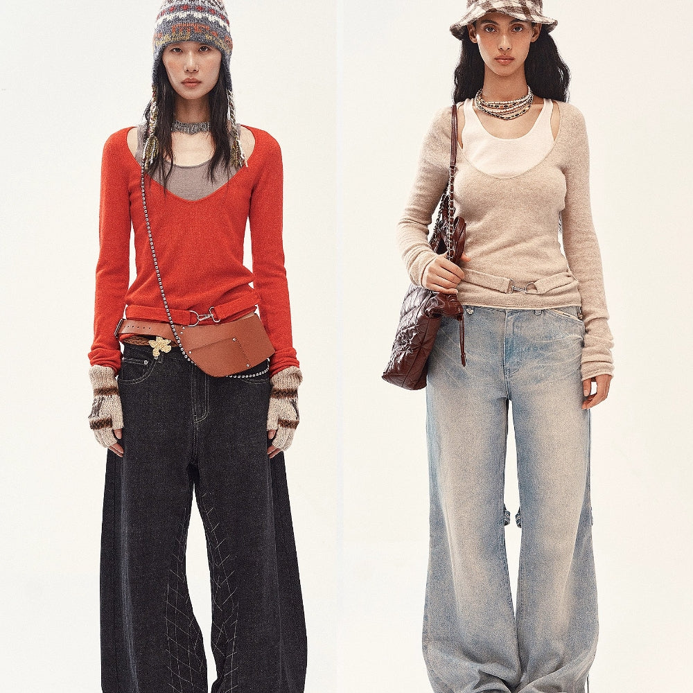 MEDIUM WELL Mock Layered Knit Top