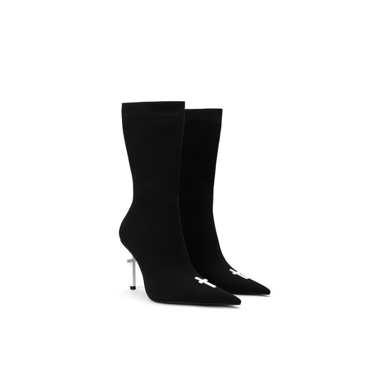 Colorful Bridge丨 Fly woven elastic socks boots women's high heeled ankle boots