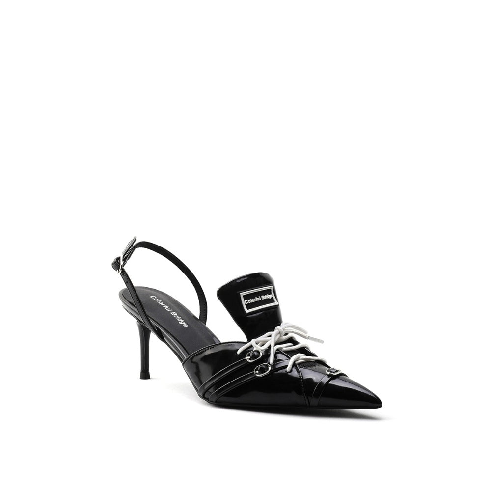 Colorful Bridge丨F1 Racing Series Designer Sports High Heels Pointed Black Sandals