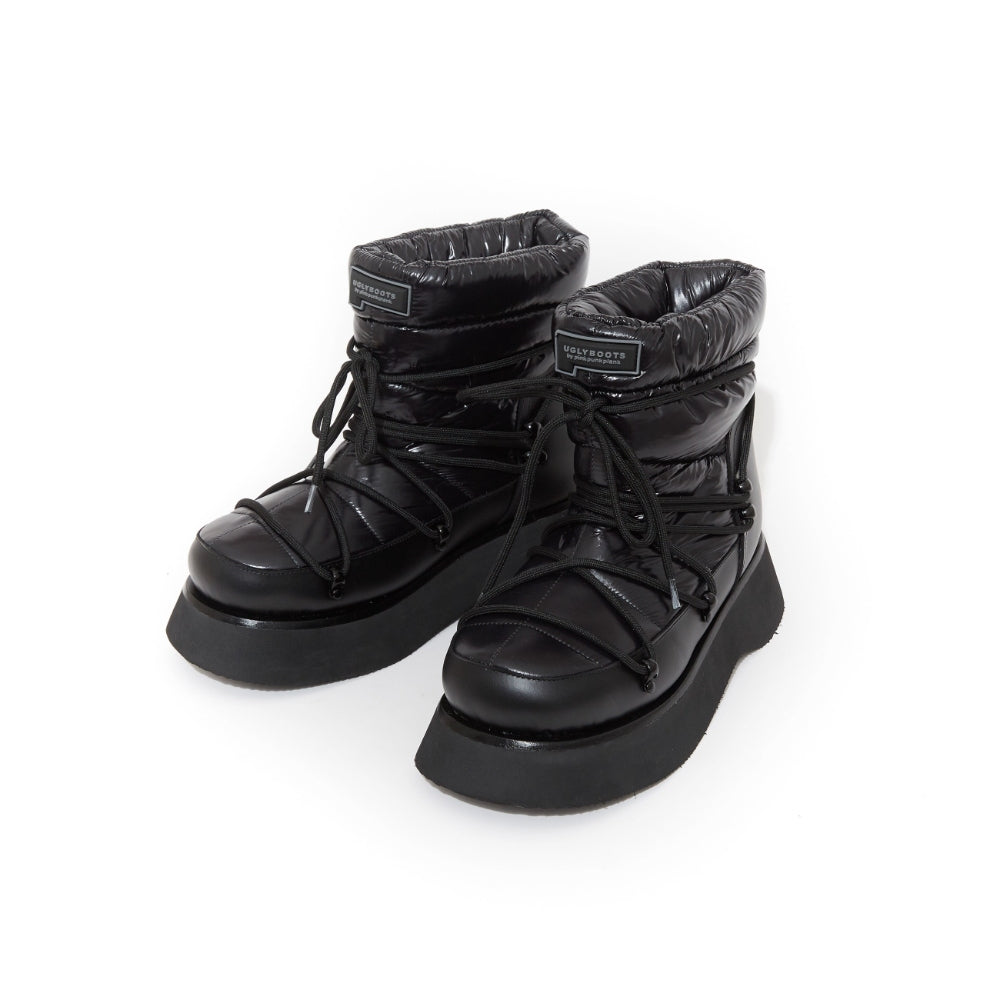 PINKPUNKPLANK thick-soled black nylon lace-up snow boots