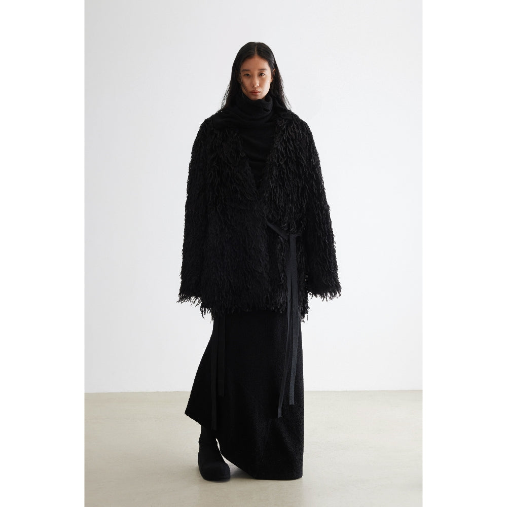 YUEXLIANG Simple and versatile lace-up fur coat with slanted hem
