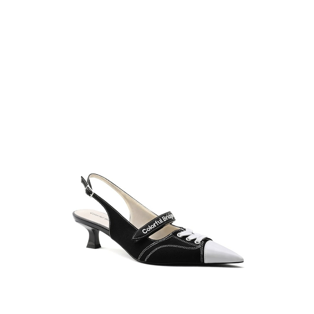 Colorful Bridge丨Designer canvas sandals Velcro strap women's pointed high heels