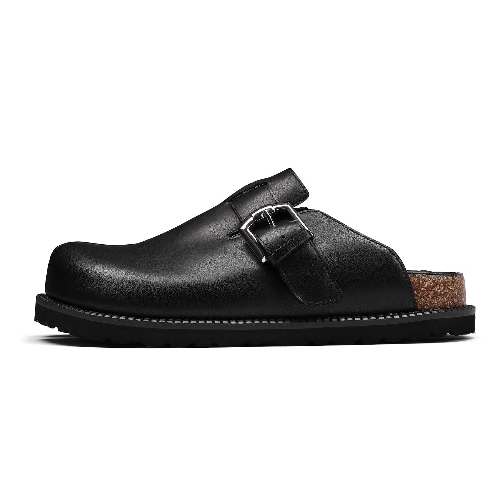 PINKPUNKPLANK black leather platform split-toe Birkenstocks