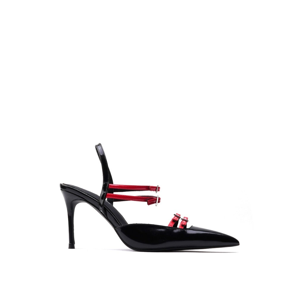 Colorful Bridge丨Strap-on pin-buckle combination high heels pointed toe women's back-opening fashion sandals