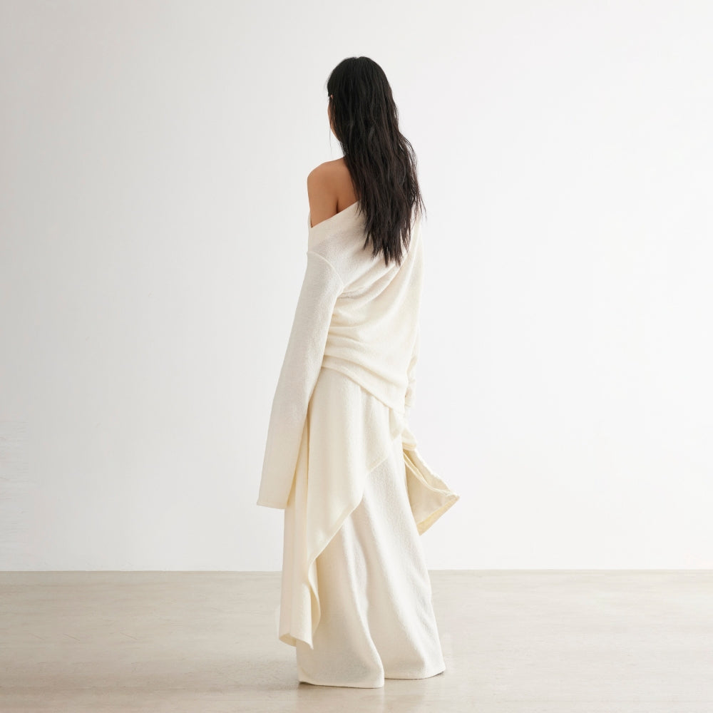 YUEXLIANG Simple asymmetric grained wool top
