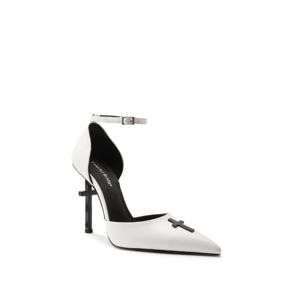 Colorful Bridge丨Crucifix Cross Series White Nun Sandals Women's High Heels