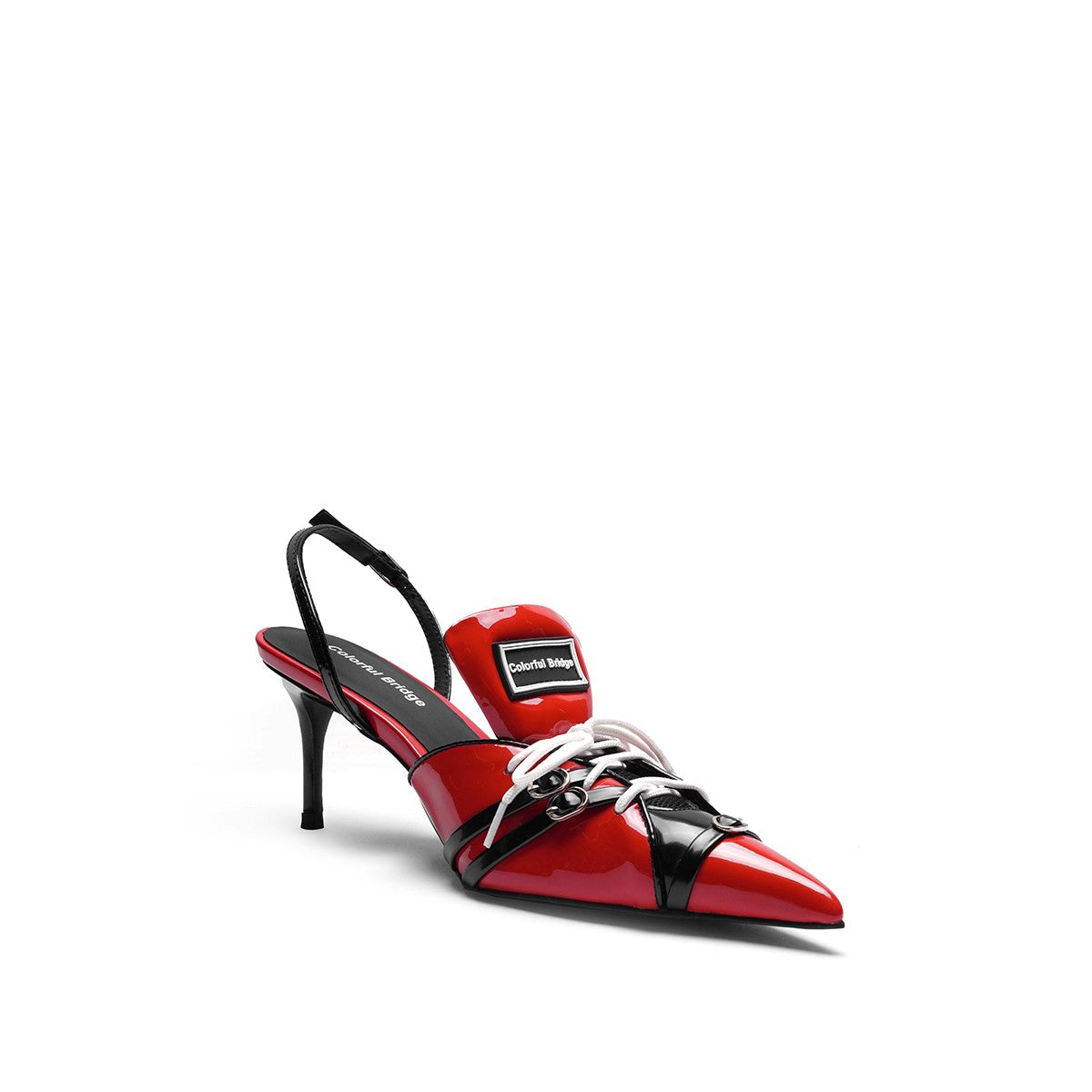 Colorful Bridge丨F1 Racing Series Designer Sports High Heels Pointed Toe Patent Leather Sandals