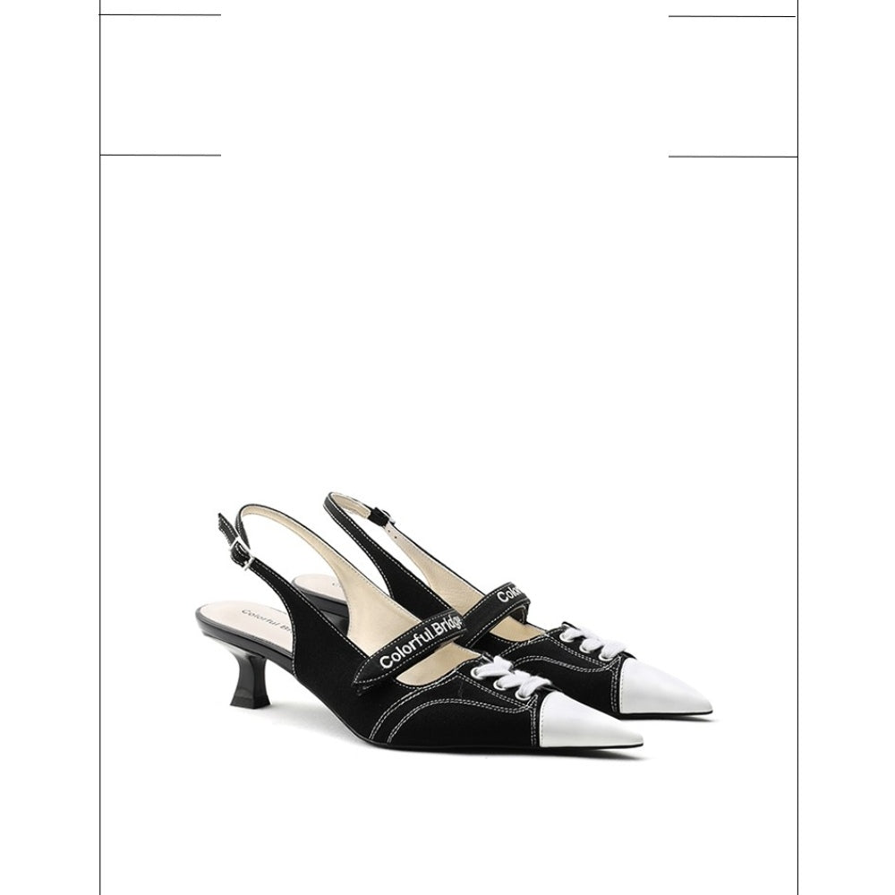 Colorful Bridge丨Designer canvas sandals Velcro strap women's pointed high heels