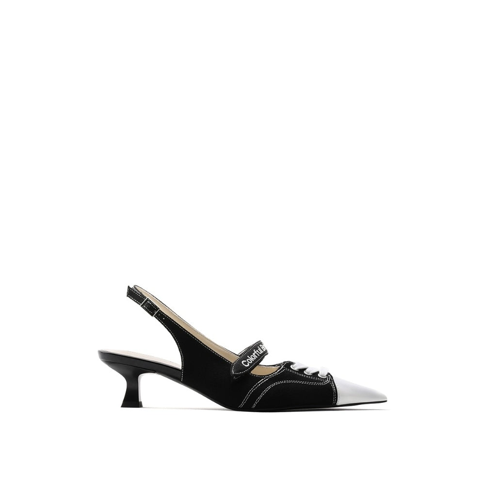 Colorful Bridge丨Designer canvas sandals Velcro strap women's pointed high heels