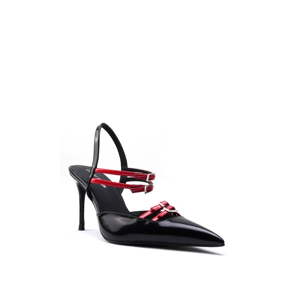 Colorful Bridge丨Strap-on pin-buckle combination high heels pointed toe women's back-opening fashion sandals