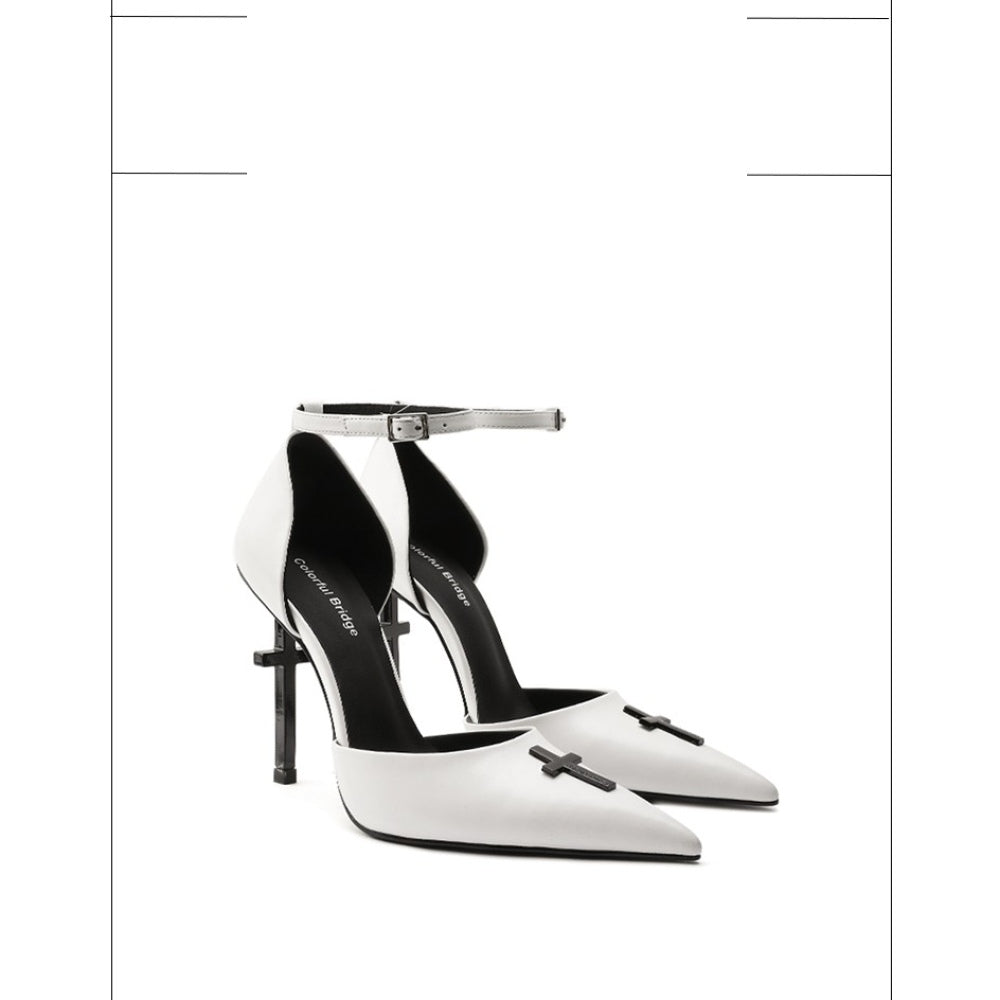 Colorful Bridge丨Crucifix Cross Series White Nun Sandals Women's High Heels