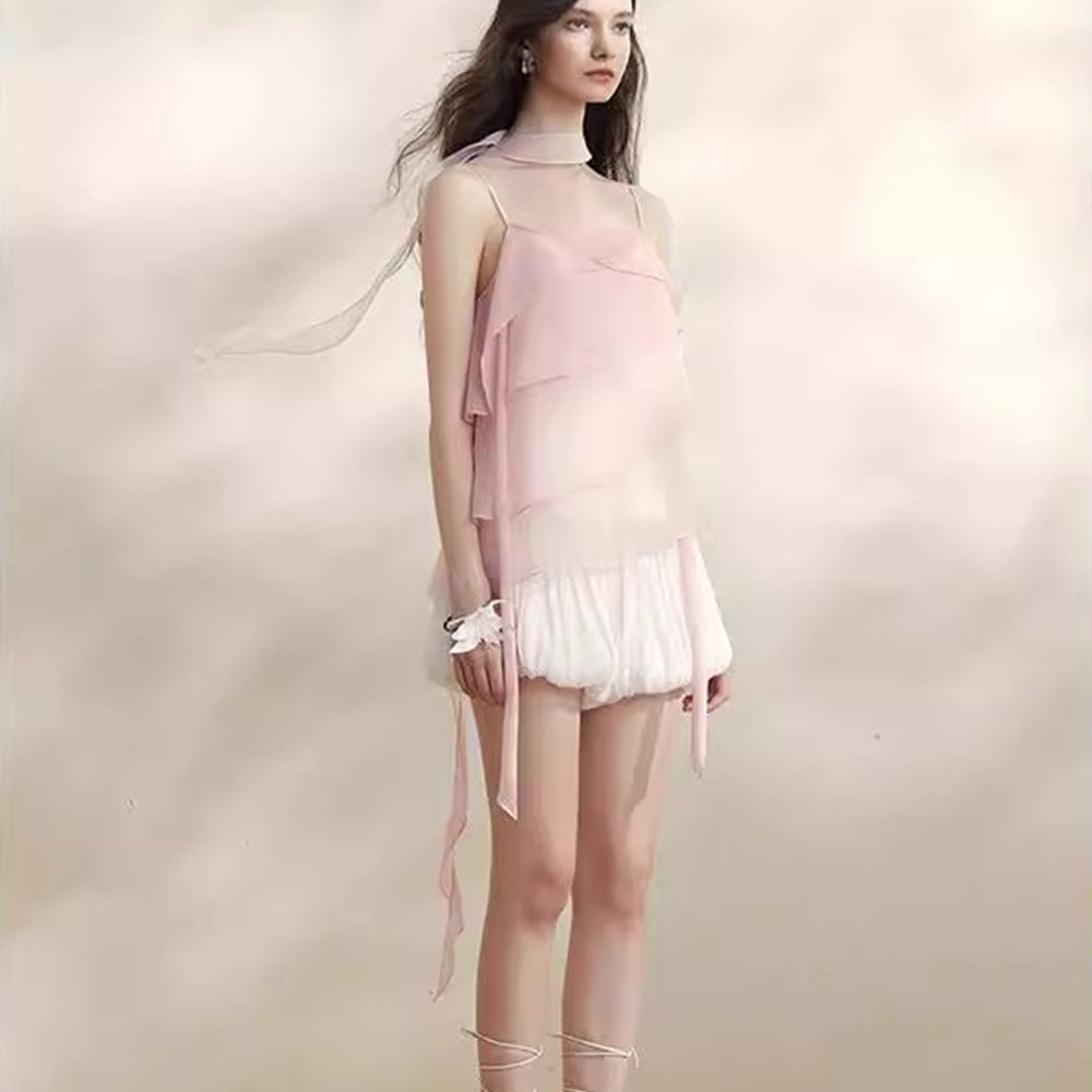 SSPARKLING Gradient Sheer Cake Vest (With Ribbon)