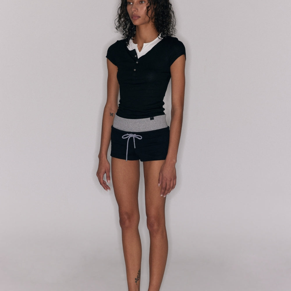 SANFRONTIERES Two-Tone Henley Tee