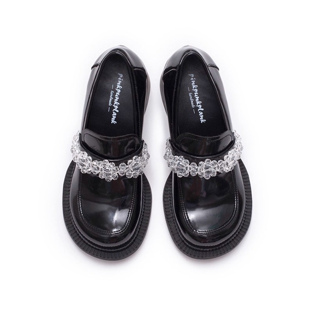 PINKPUNKPLANK crystal ice flower high-heeled big-toe loafers