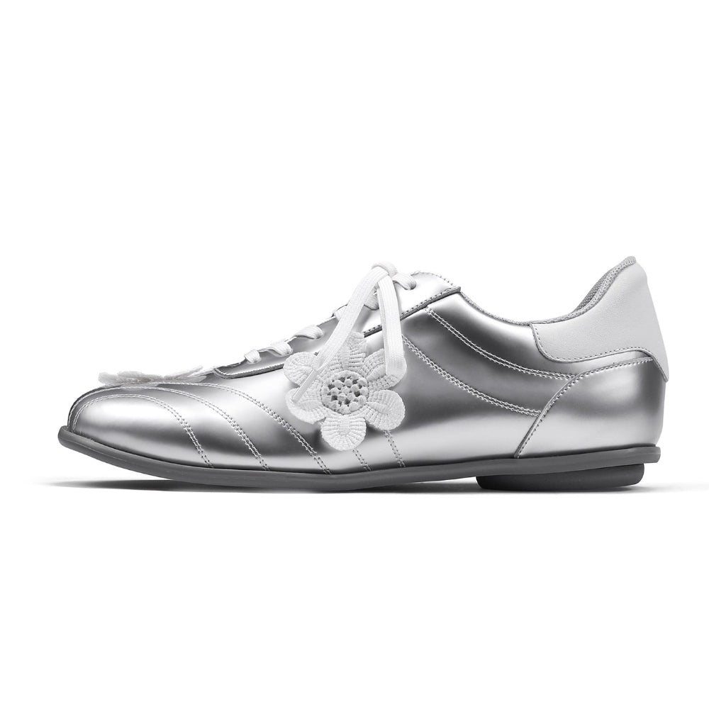 PINKPUNKPLANK silver lace flower ball sports casual shoes