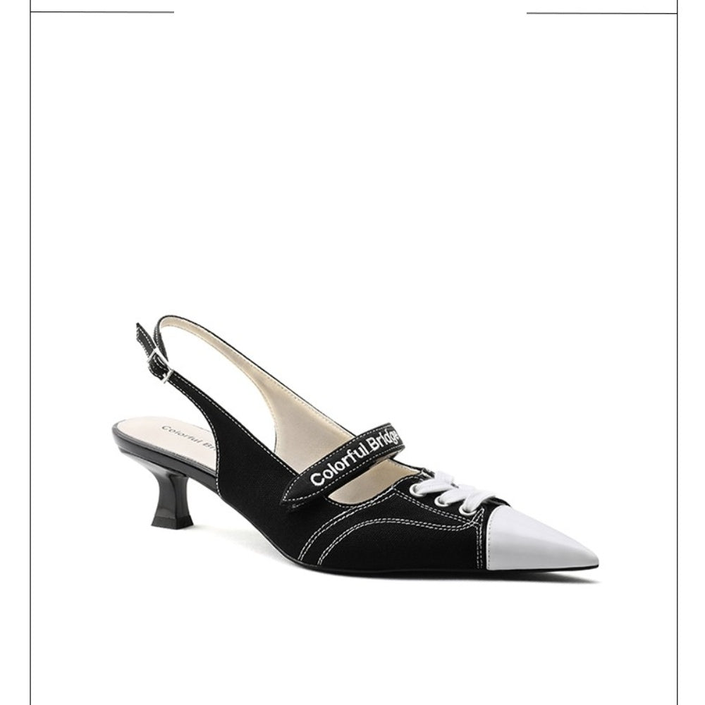 Colorful Bridge丨Designer canvas sandals Velcro strap women's pointed high heels