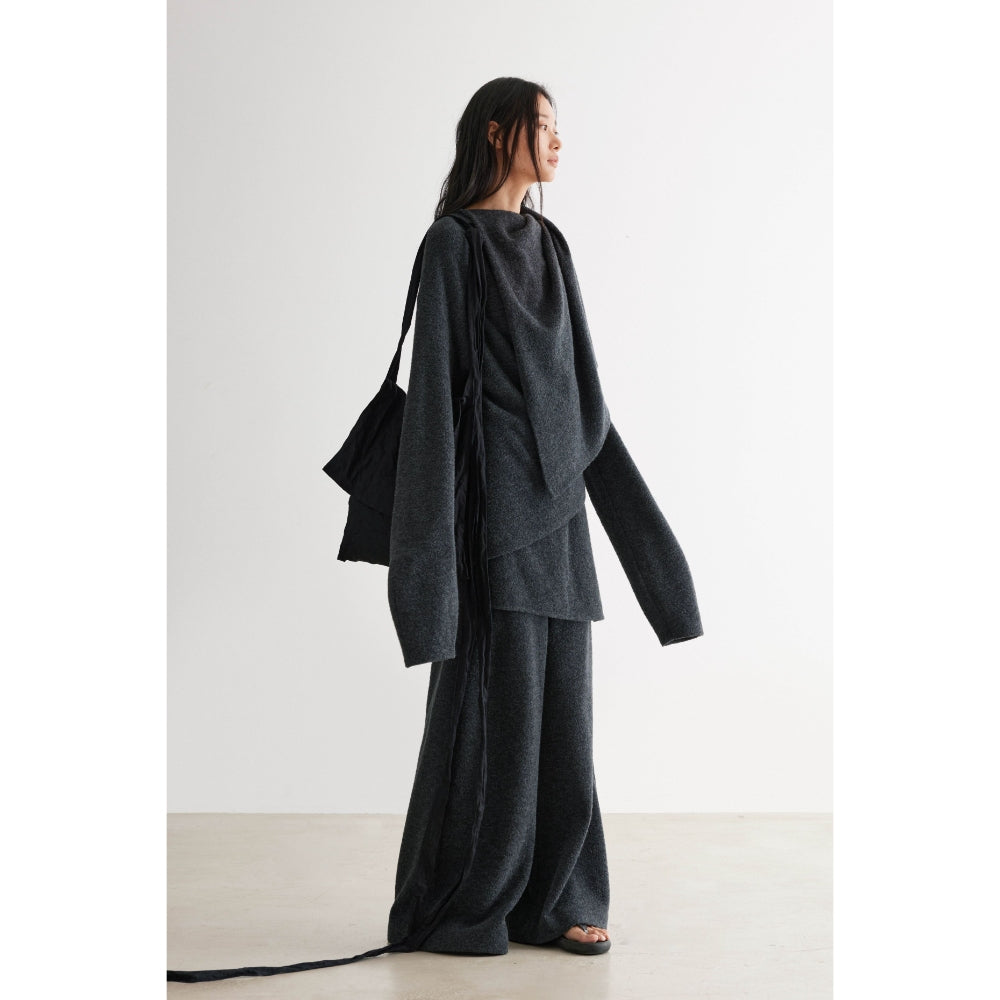 YUEXLIANG Multi-layered fold-over collar asymmetrical grainy fleece sweatshirt