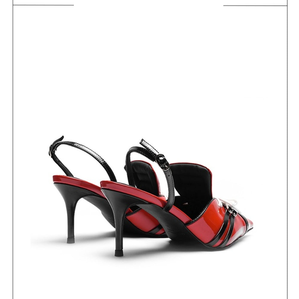 Colorful Bridge丨F1 Racing Series Designer Sports High Heels Pointed Toe Patent Leather Sandals