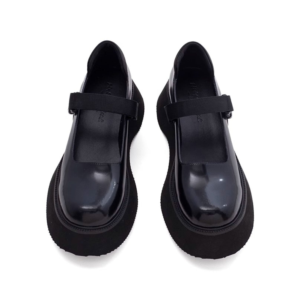 PINKPUNKPLANK bright black functional style buckle big head Mary Jane platform shoes