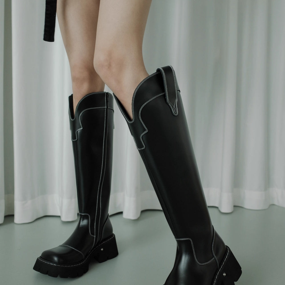 PINKPUNKPLANK thick-soled big-toed tough western boots