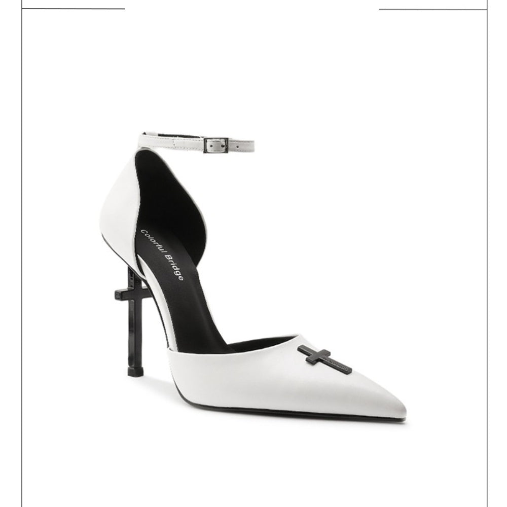 Colorful Bridge丨Crucifix Cross Series White Nun Sandals Women's High Heels