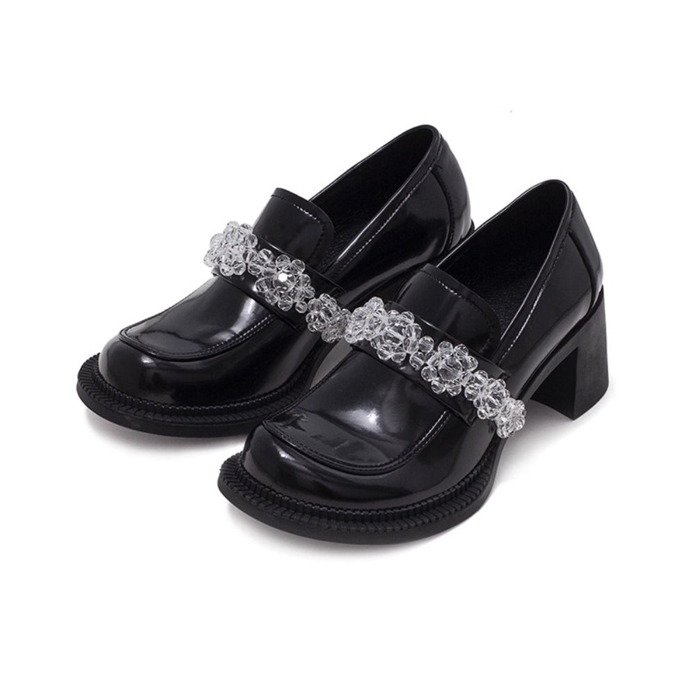 PINKPUNKPLANK crystal ice flower high-heeled big-toe loafers
