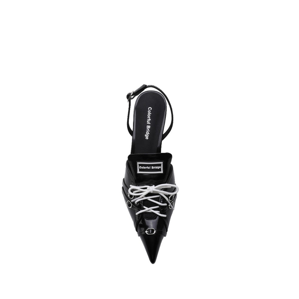 Colorful Bridge丨F1 Racing Series Designer Sports High Heels Pointed Black Sandals