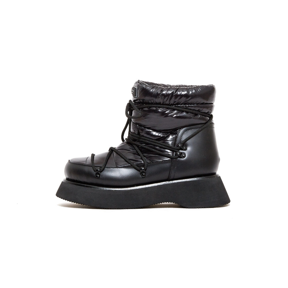 PINKPUNKPLANK thick-soled black nylon lace-up snow boots