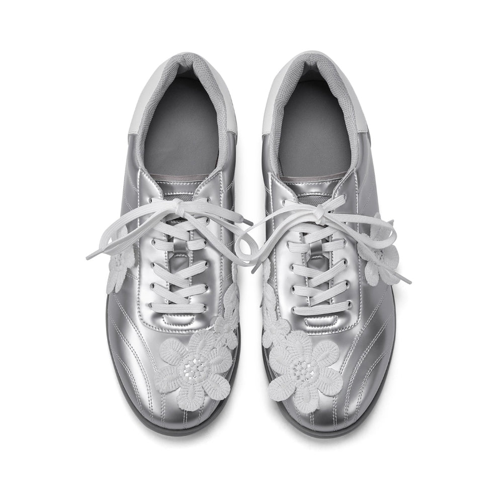 PINKPUNKPLANK silver lace flower ball sports casual shoes