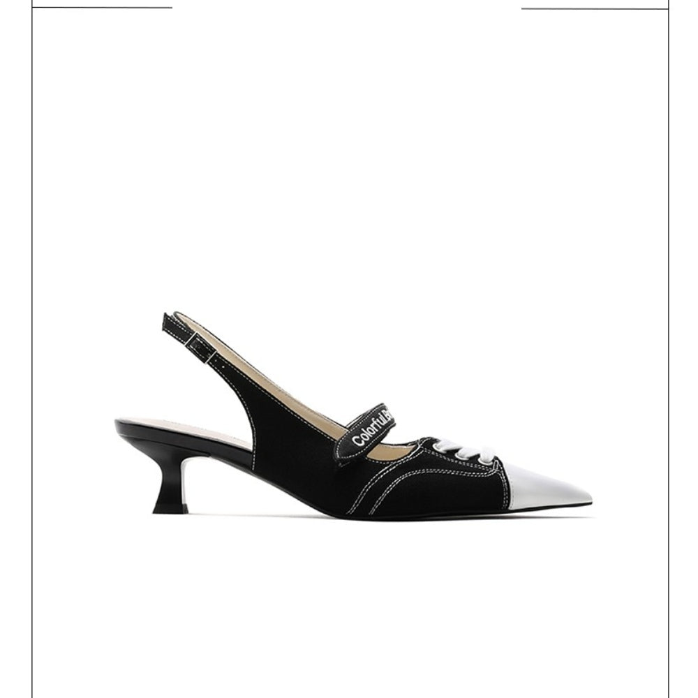 Colorful Bridge丨Designer canvas sandals Velcro strap women's pointed high heels
