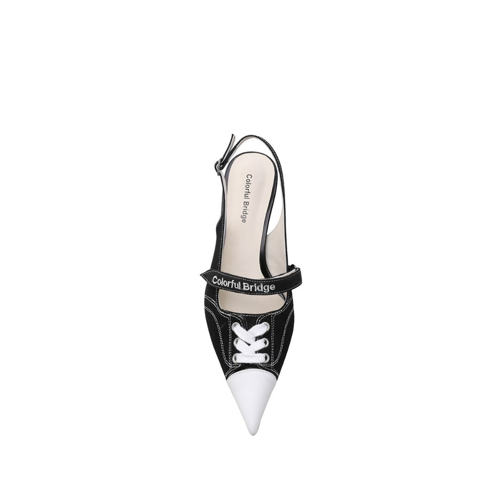 Colorful Bridge丨Designer canvas sandals Velcro strap women's pointed high heels