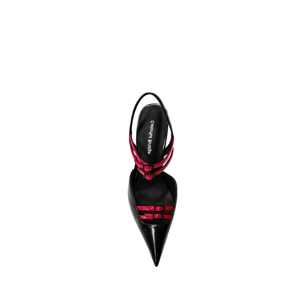 Colorful Bridge丨Strap-on pin-buckle combination high heels pointed toe women's back-opening fashion sandals