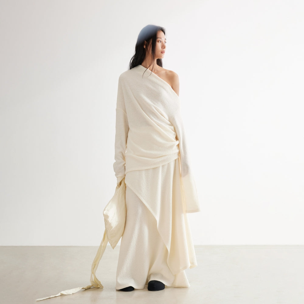 YUEXLIANG Simple asymmetric grained wool top