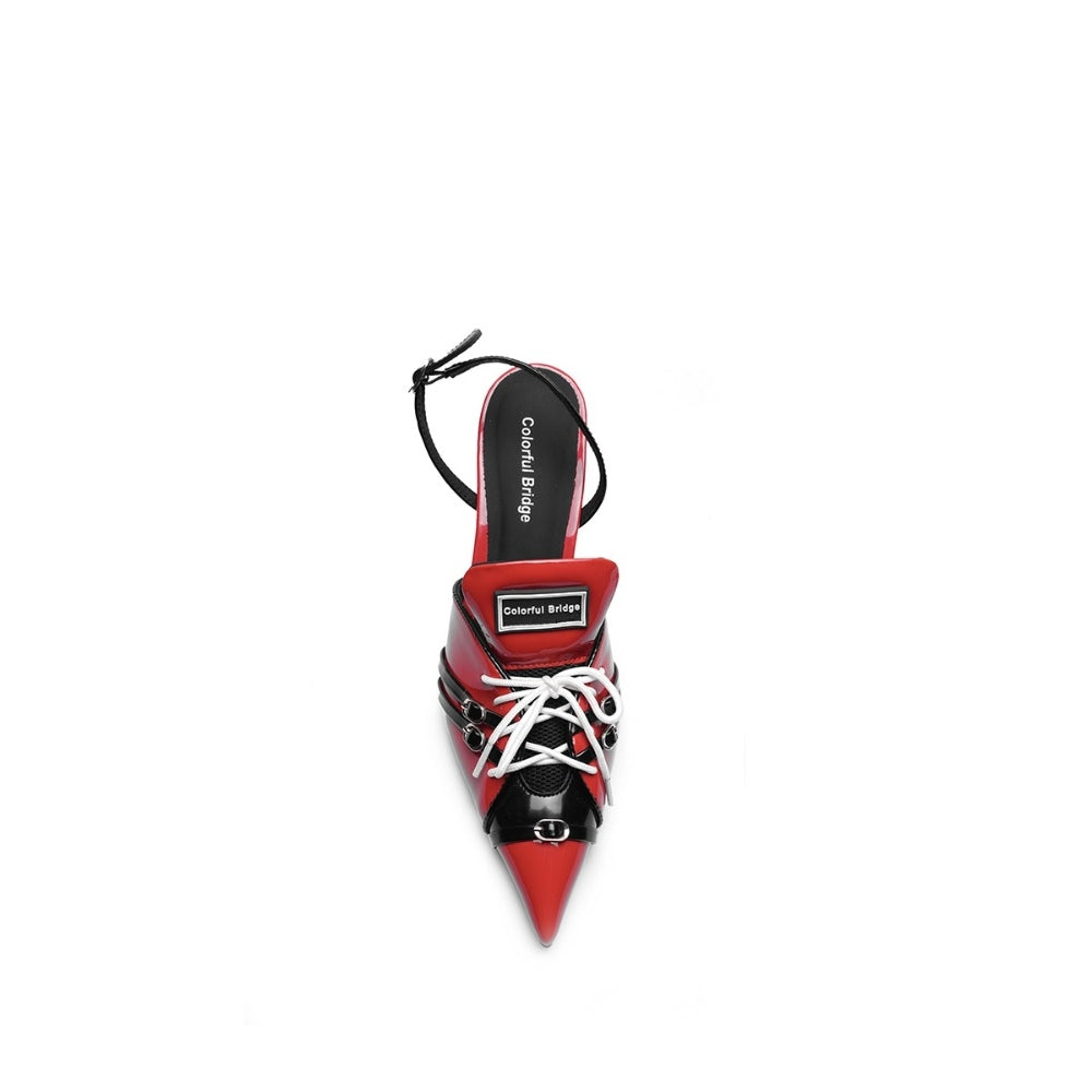 Colorful Bridge丨F1 Racing Series Designer Sports High Heels Pointed Toe Patent Leather Sandals