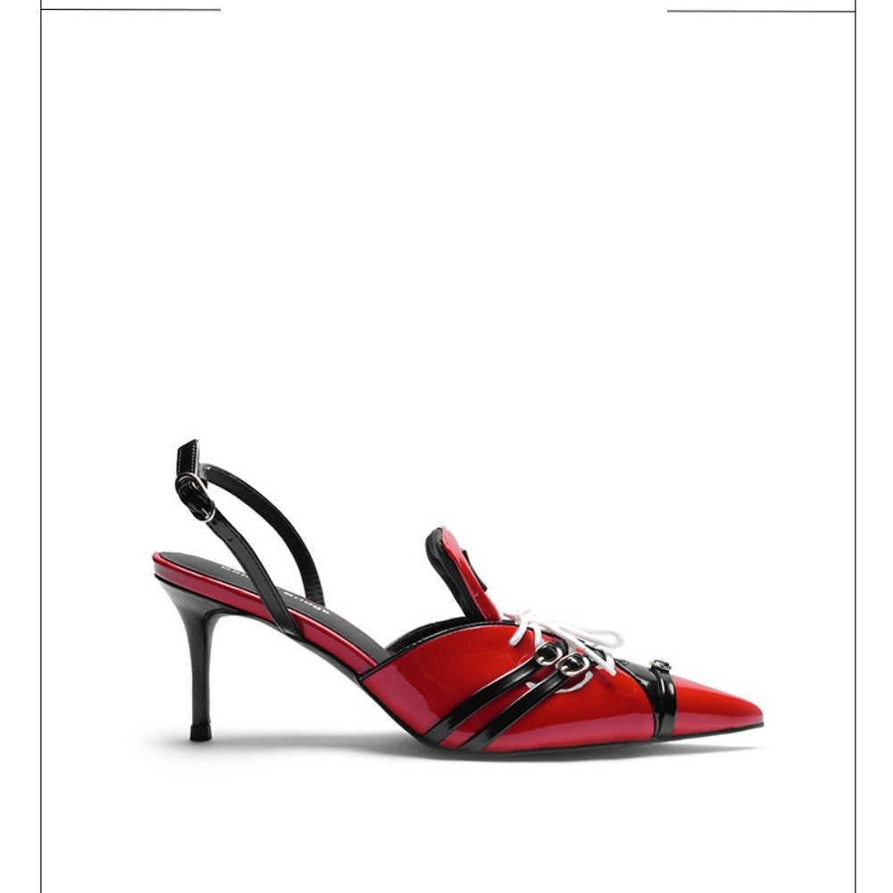 Colorful Bridge丨F1 Racing Series Designer Sports High Heels Pointed Toe Patent Leather Sandals